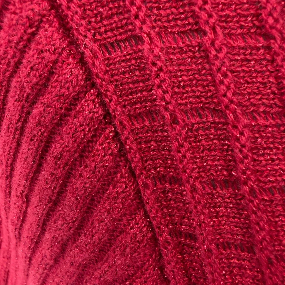 Lauren Michelle Cardigan Womens 3X Red Metallic Faux Fur Trim Glam Holiday Boho
